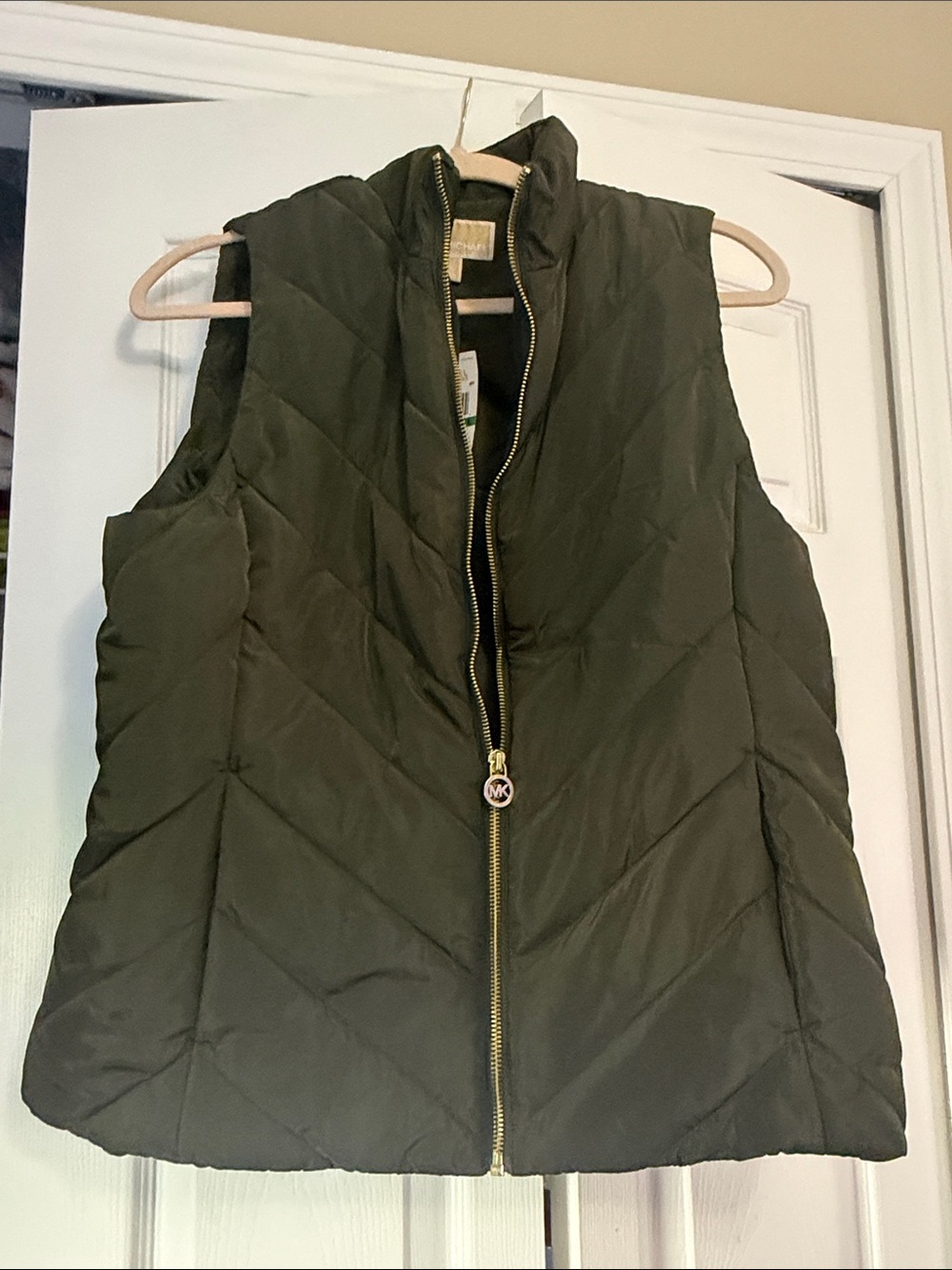 Michael Kors Olive Green Quilted Zip-Front Puffer Vest